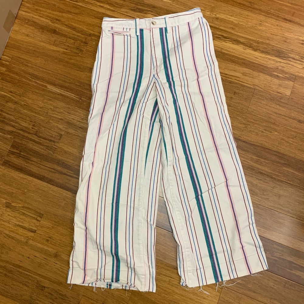 Madewell Wide Leg Crop Pants Womens‎ Size 27 Striped High Rise Raw Hem Casual